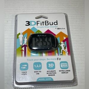 3D FitBud Simple Step Counter Pedometer Model A420S With Lanyard - Black
